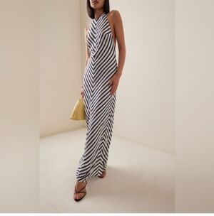 STAUD Black and White Diagonal Stripe Maxi Dress Sz small